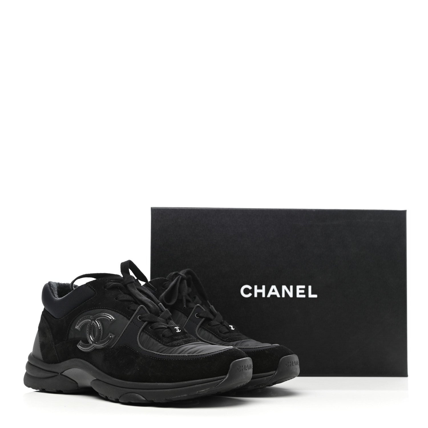 Chanel Nylon Calfskin Suede CC Sneakers 40 Black 8 of 8
