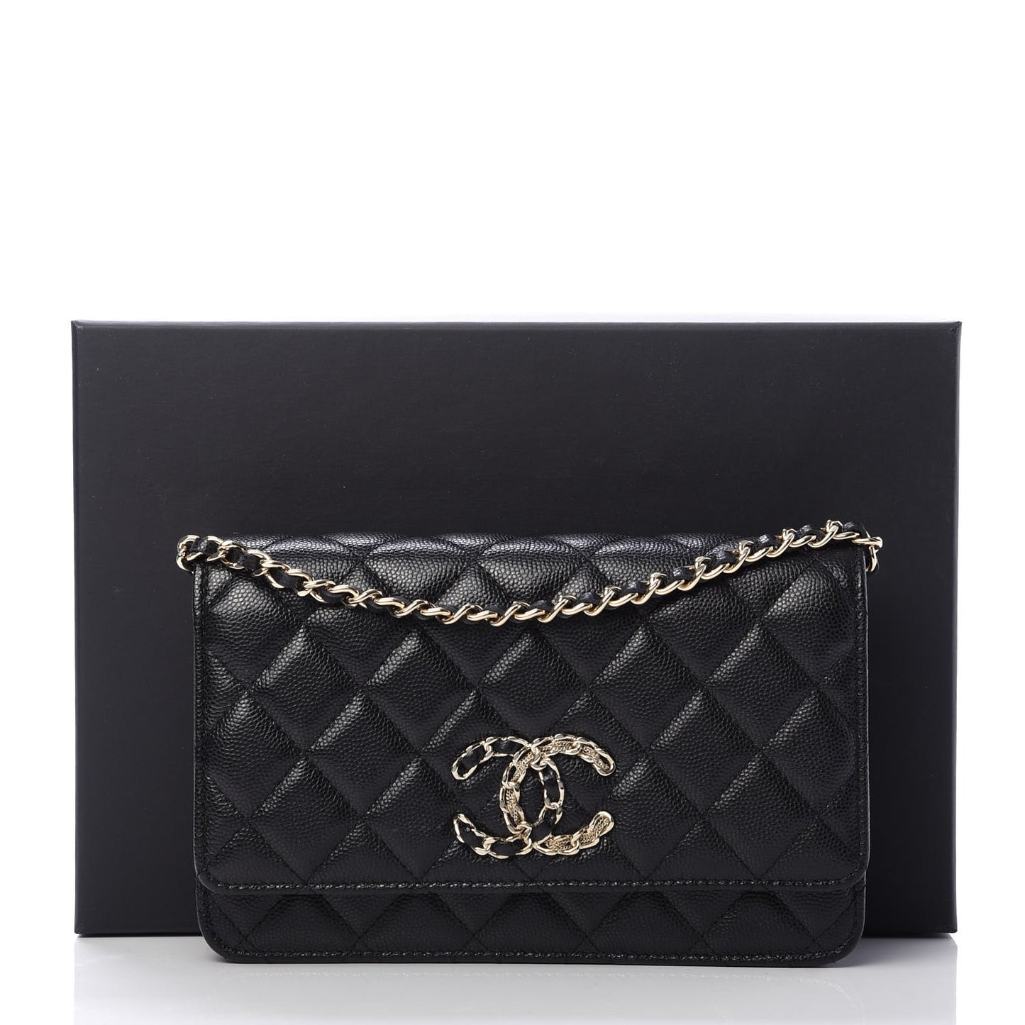 Caviar Quilted French New Wave Chain CC Wallet On Chain WOC Black