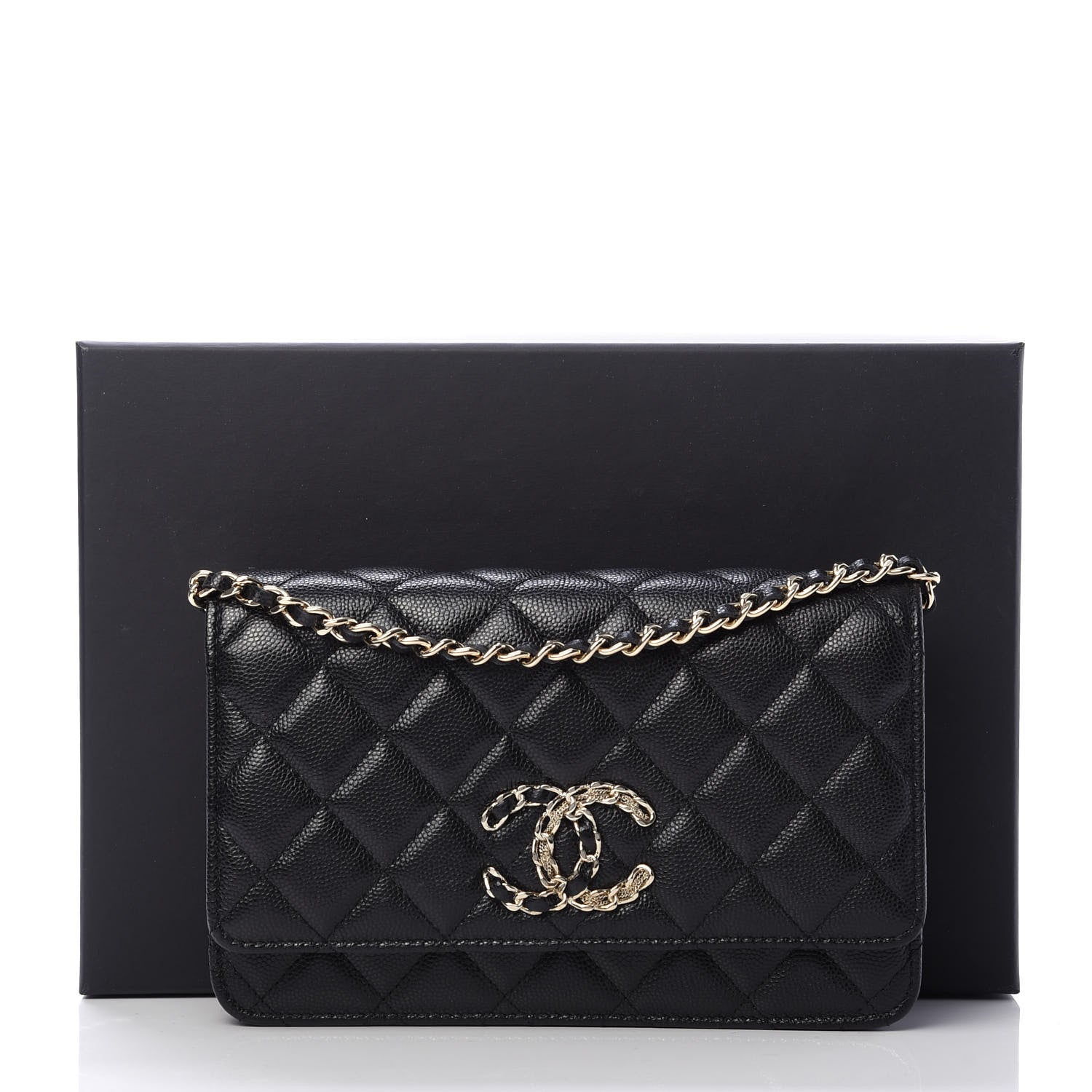 Chanel Caviar Quilted French New Wave Chain CC Wallet On Chain WOC Black 12 of 12