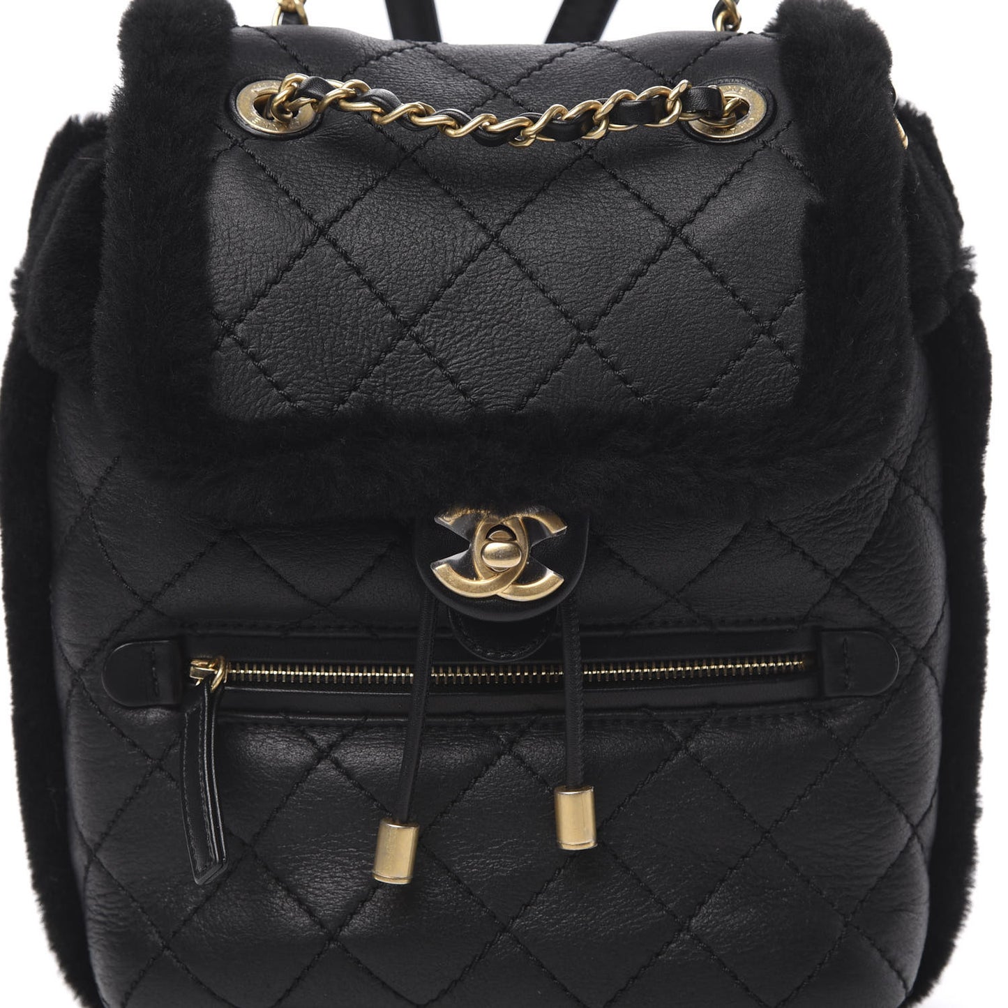 Lambskin Shearling Quilted CC Backpack Black
