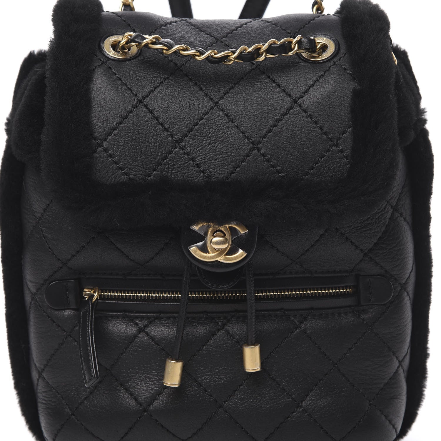 Chanel Lambskin Shearling Quilted CC Backpack Black 7 of 9