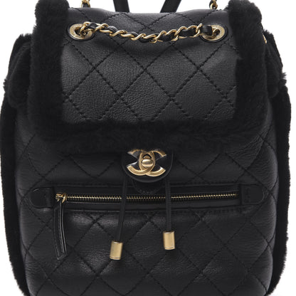 Chanel Lambskin Shearling Quilted CC Backpack Black 7 of 9
