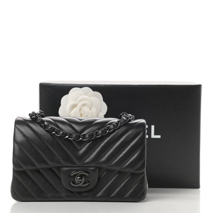 Chanel Lambskin Chevron Quilted Mini Rectangular Flap So Black 16 of 16