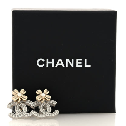Chanel Crystal CC Clover Earrings Silver Gold 5 of 5