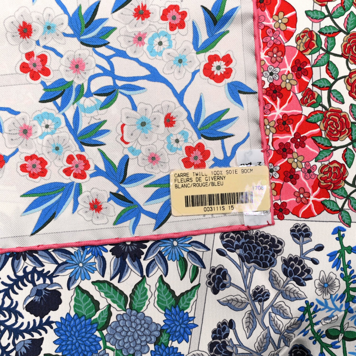 Hermes Silk Fleurs De Giverny Scarf 90 White Rouge Bleu 3 of 6