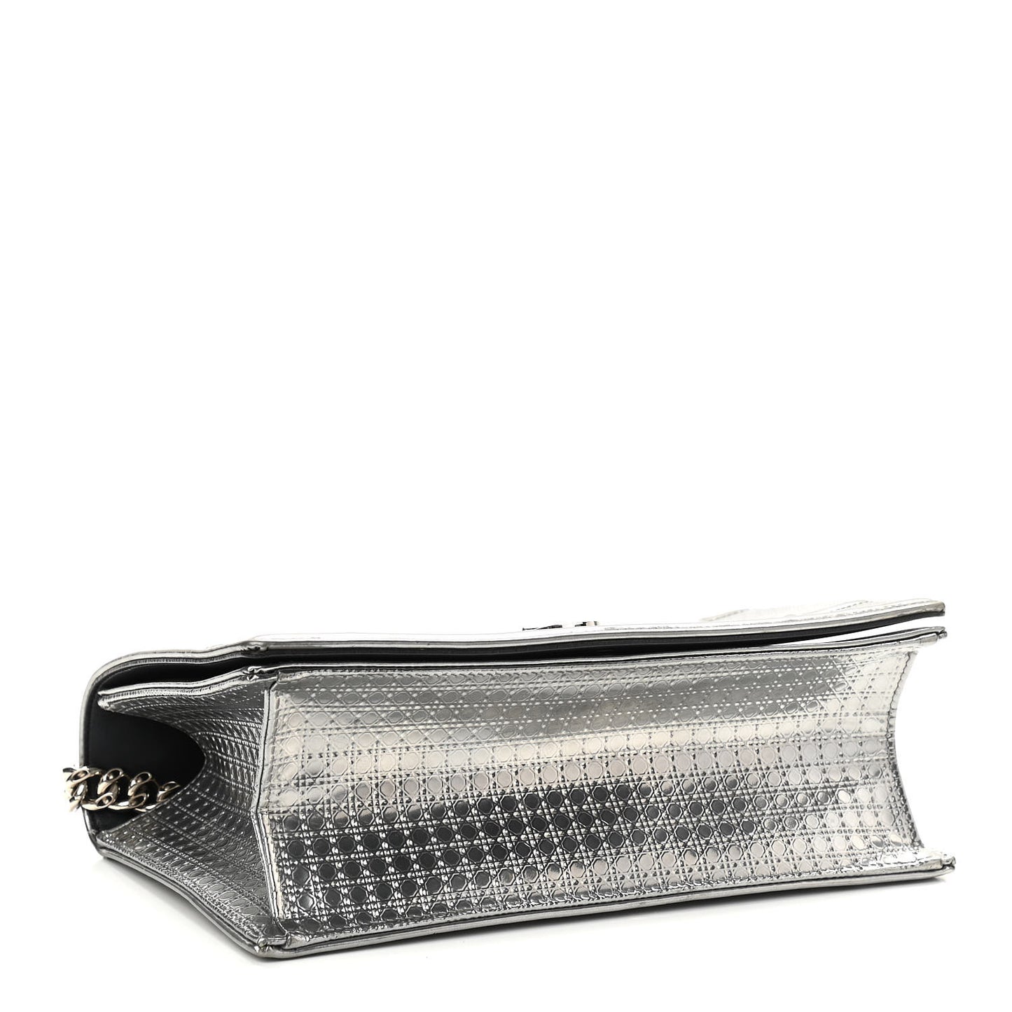 Metallic Patent Micro-Cannage Medium Diorama Flap Bag Silver