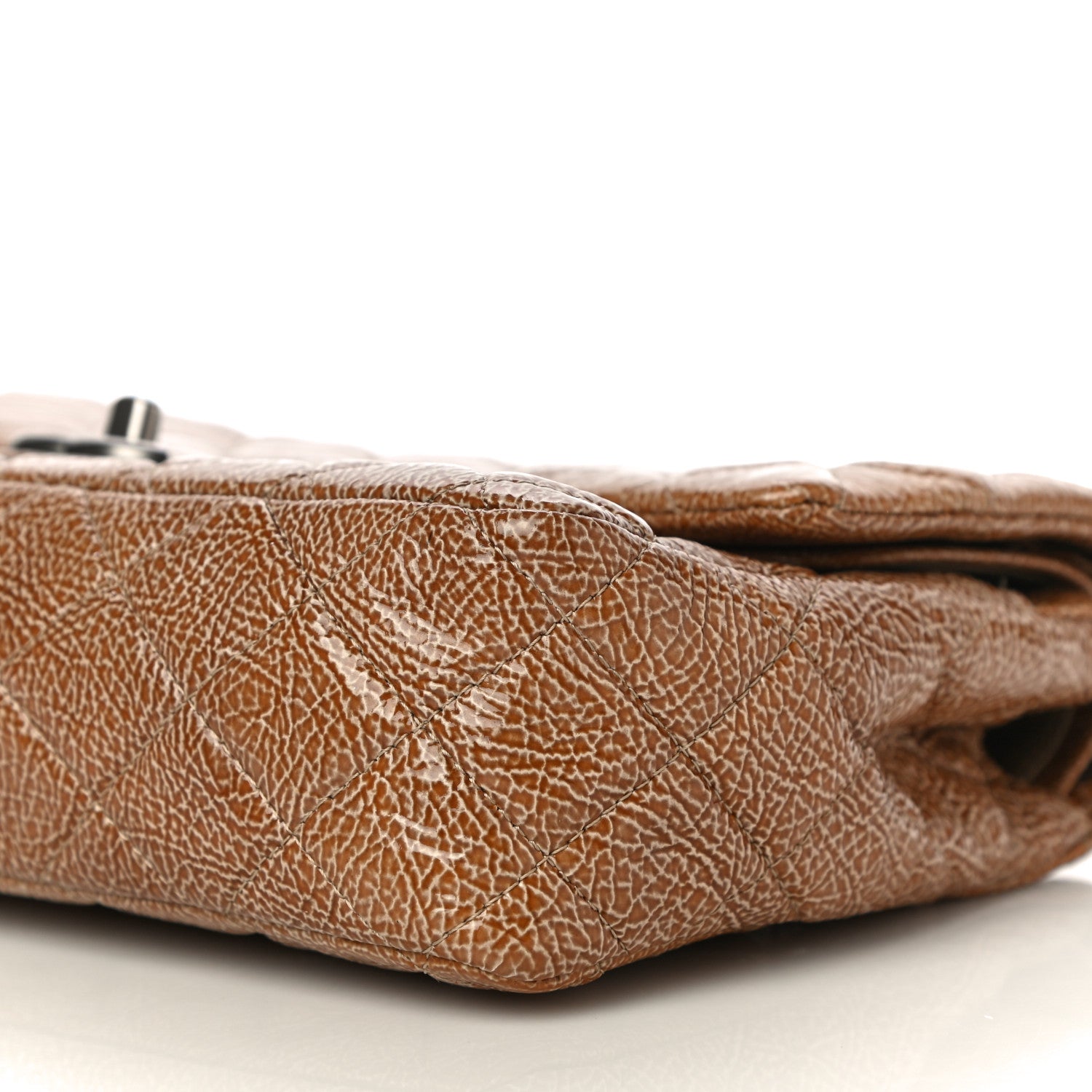 Chanel Crinkled Patent Quilted Medium Double Flap Brown 6 of 19