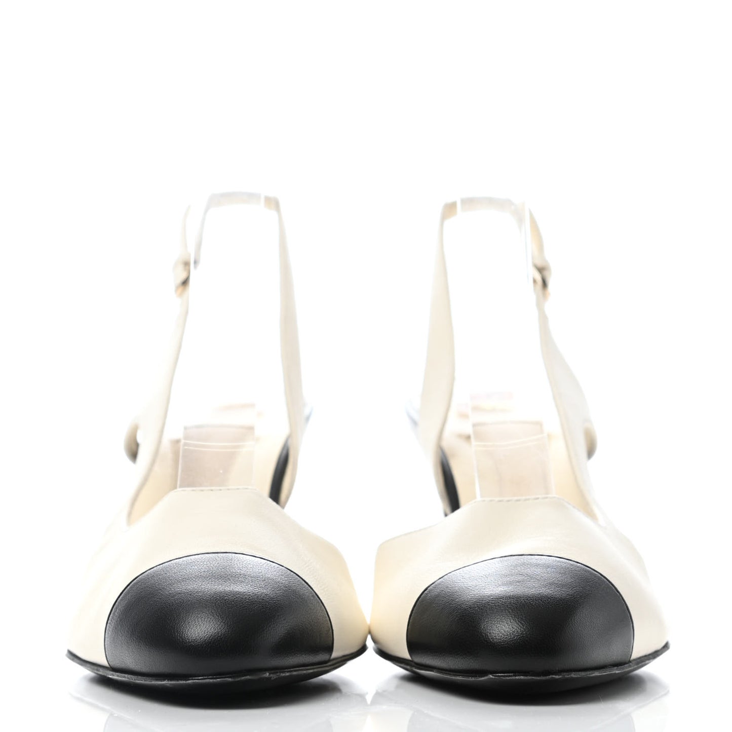 Lambskin Pearl Cap Toe CC Slingback Pumps 38 Ivory Black