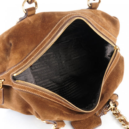 Prada Suede Chain Satchel Brown 5 of 8