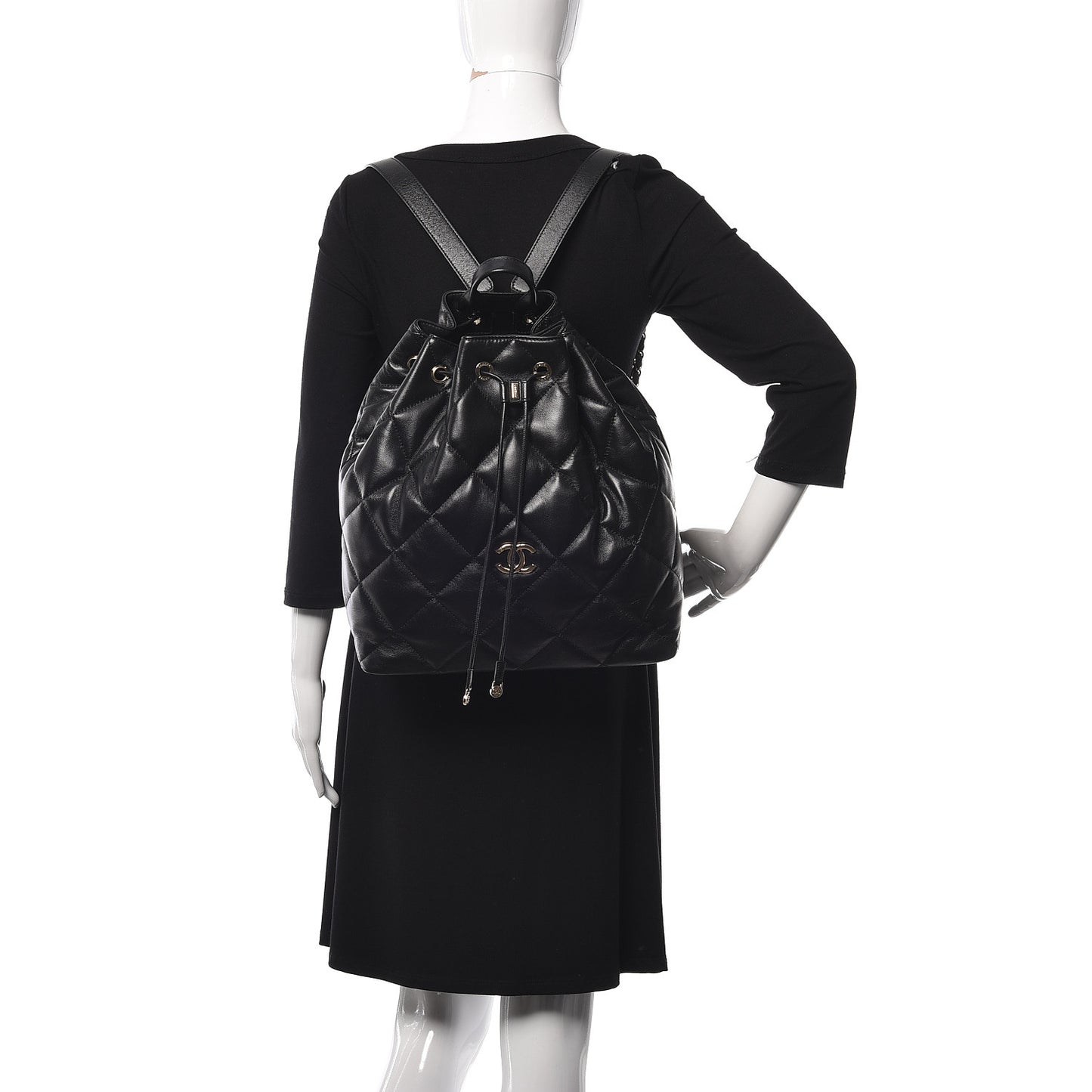 Lambskin Quilted Drawstring Backpack Black