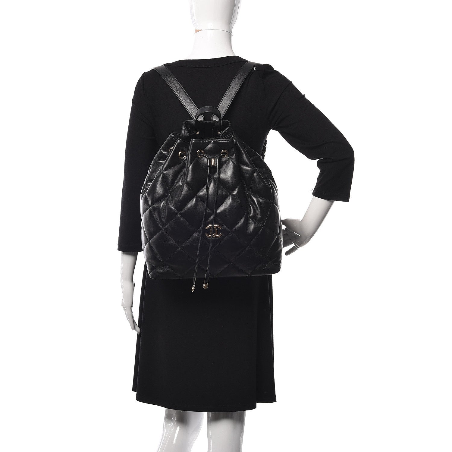 Chanel Lambskin Quilted Drawstring Backpack Black 2 of 16