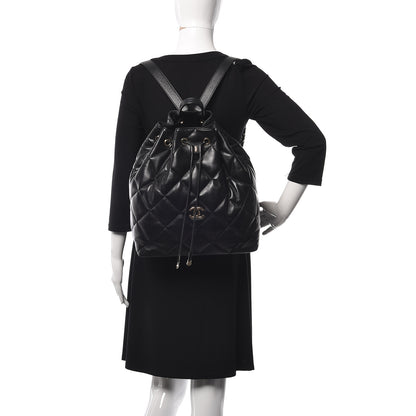 Chanel Lambskin Quilted Drawstring Backpack Black 2 of 16