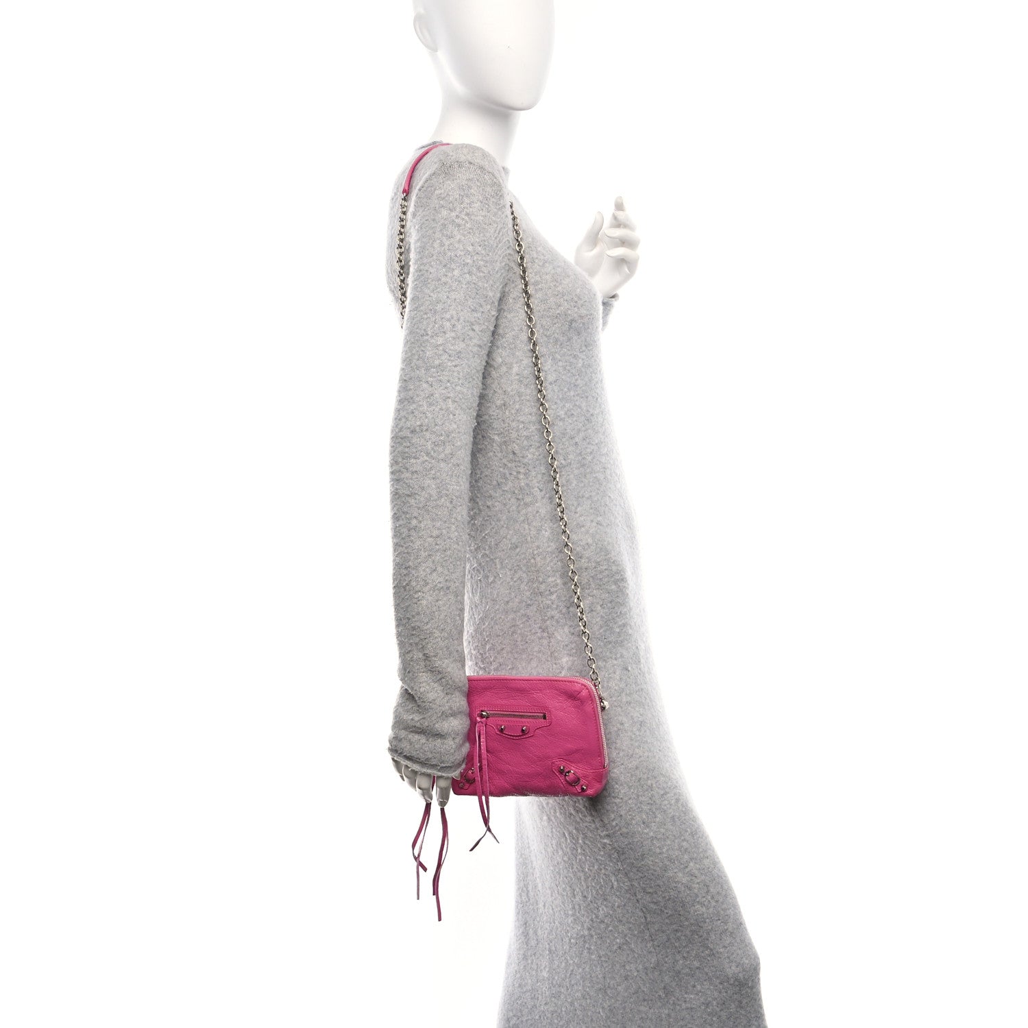 Balenciaga Agneau Arena Classic Silver Hardware Pouch With A Chain Crossbody Rose Flamingo 2 of 14