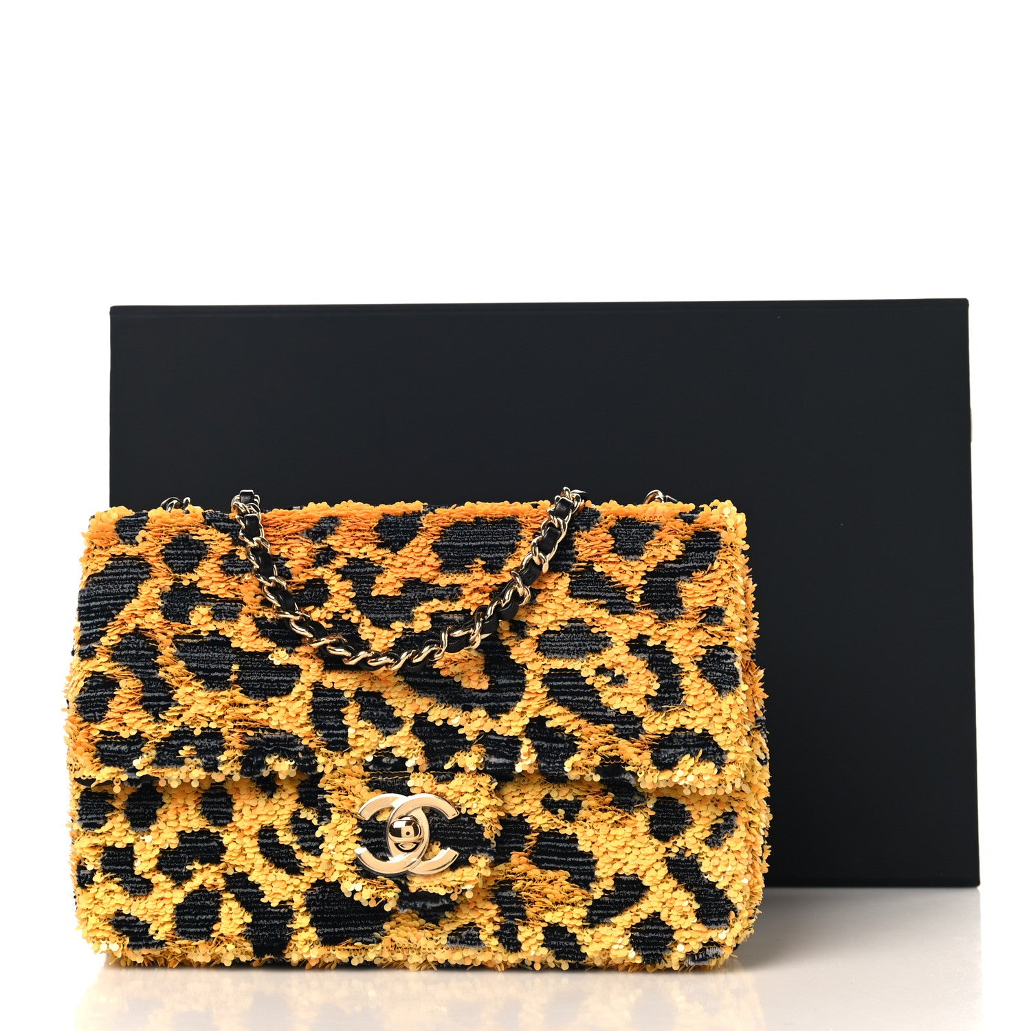 Chanel Sequin Mixed Fibers Leopard Print Mini Rectangular Flap Black Orange 21 of 21
