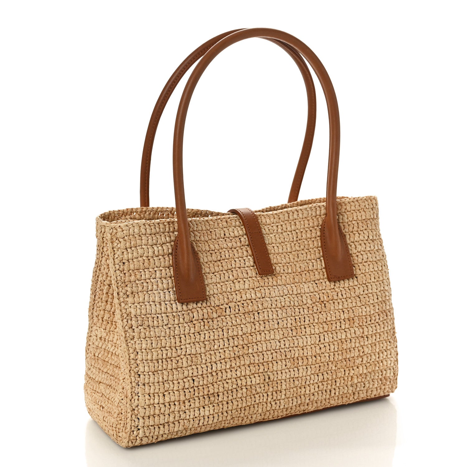 Saint Laurent Raffia Calfskin Panier Rectangle Tote Naturel Brick 3 of 9