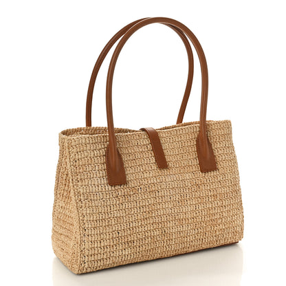 Saint Laurent Raffia Calfskin Panier Rectangle Tote Naturel Brick 3 of 9