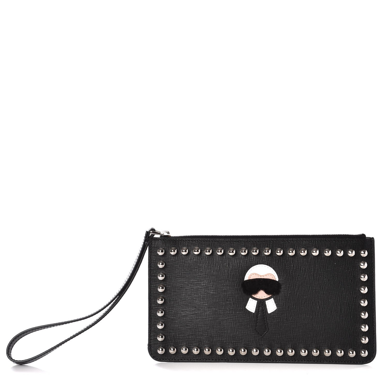 Fendi Vitello Elite Mink Fur Studded Karlito Zip Pouch Black 1 of 9
