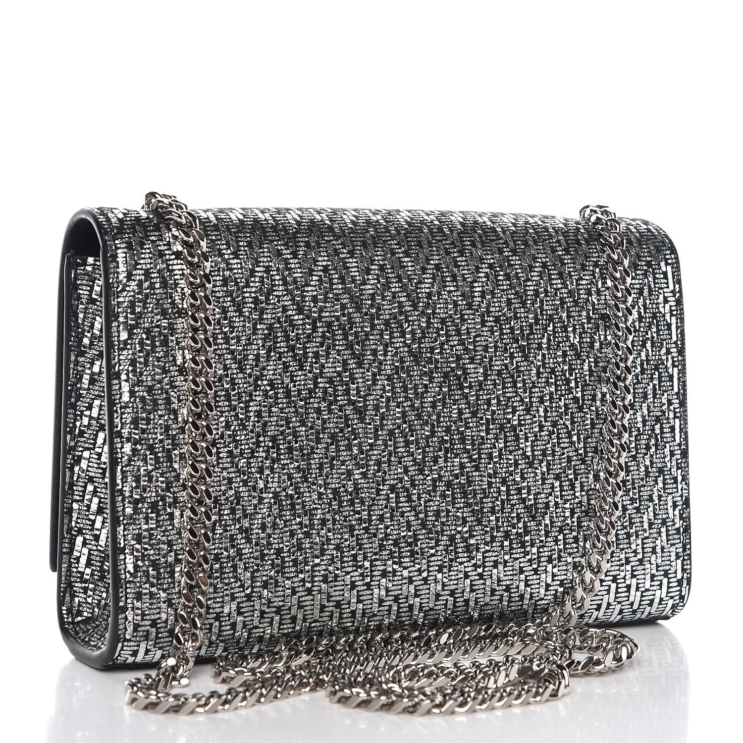 Saint Laurent Metallic Calfskin Chevron Small Monogram Kate Satchel Black Argento 3 of 6