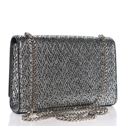 Saint Laurent Metallic Calfskin Chevron Small Monogram Kate Satchel Black Argento 3 of 6