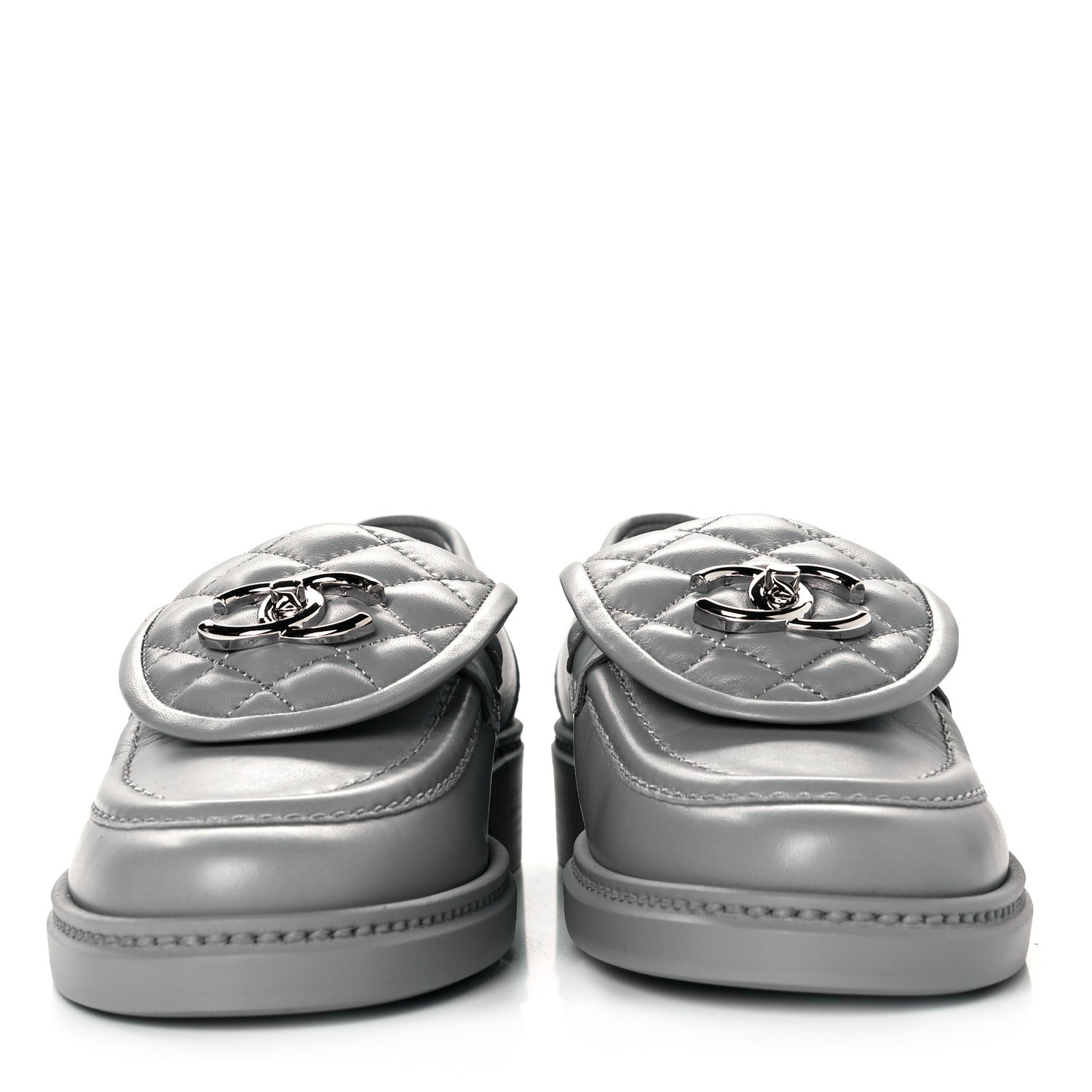 Lambskin Quilted CC Turnlock Loafers 36.5 Grey
