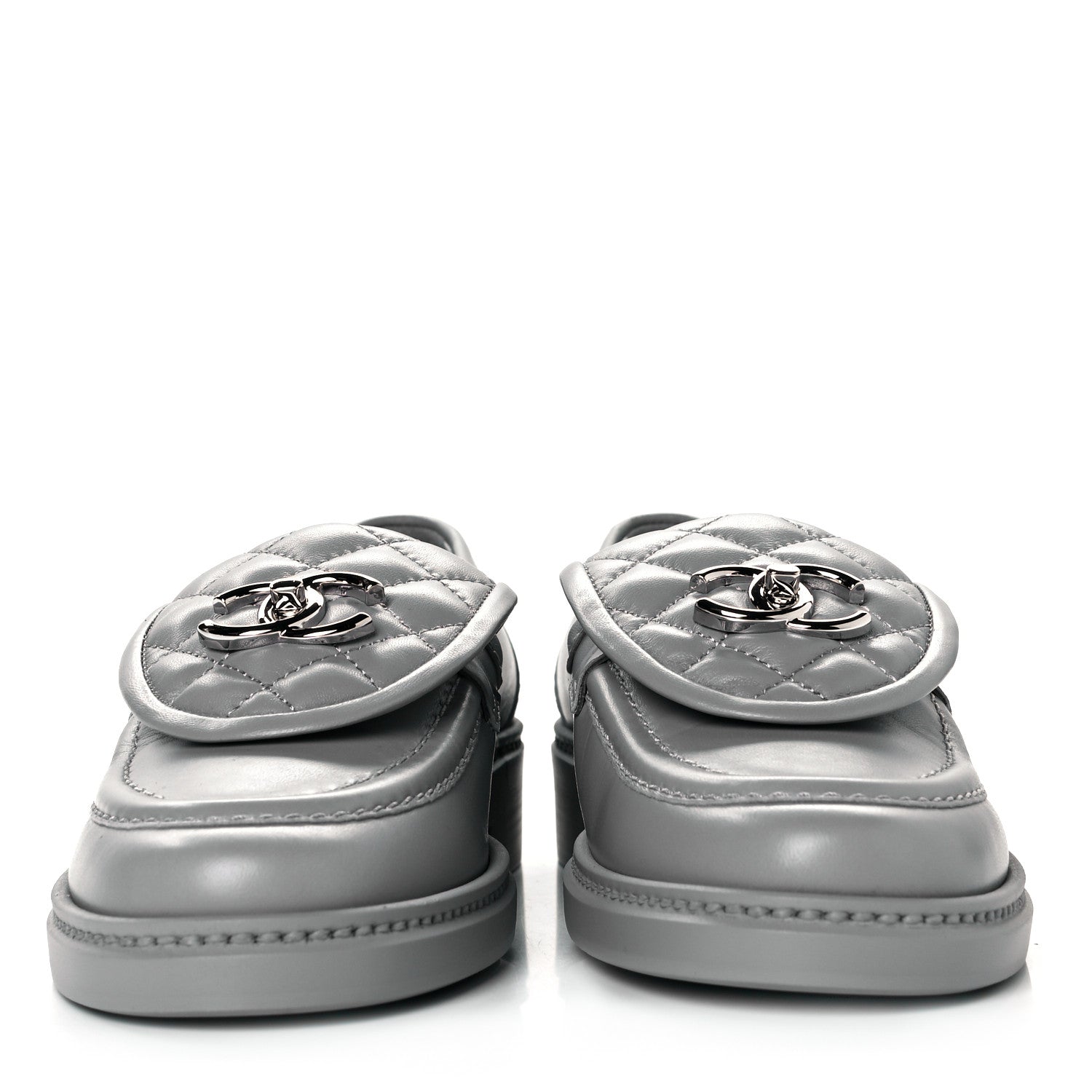 Chanel Lambskin Quilted CC Turnlock Loafers 36.5 Grey 3 of 9