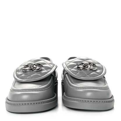 Chanel Lambskin Quilted CC Turnlock Loafers 36.5 Grey 3 of 9