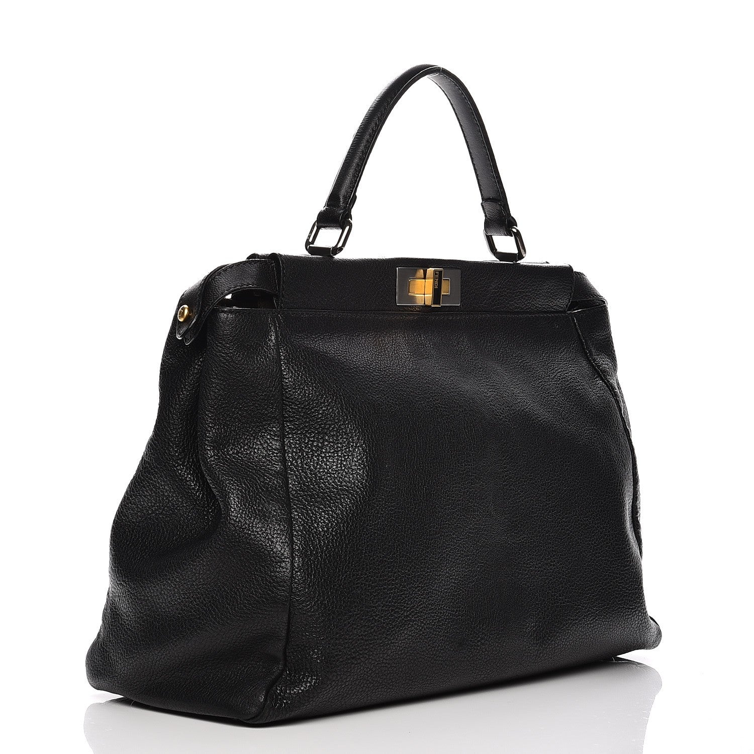 Fendi Goatskin Zucca Large Peekaboo Iconic Satchel Black Tobacco 3 of 14