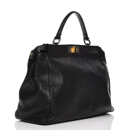 Fendi Goatskin Zucca Large Peekaboo Iconic Satchel Black Tobacco 3 of 14
