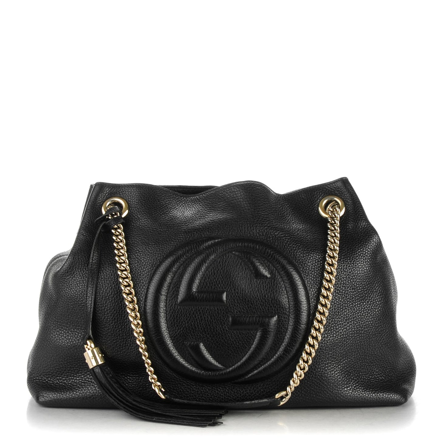 Pebbled Calfskin Medium Soho Chain Shoulder Bag Black