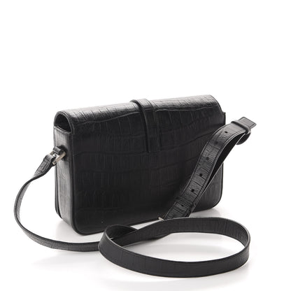 Saint Laurent Calfskin Crocodile Embossed Medium Monogram Universite Bag Black 3 of 10