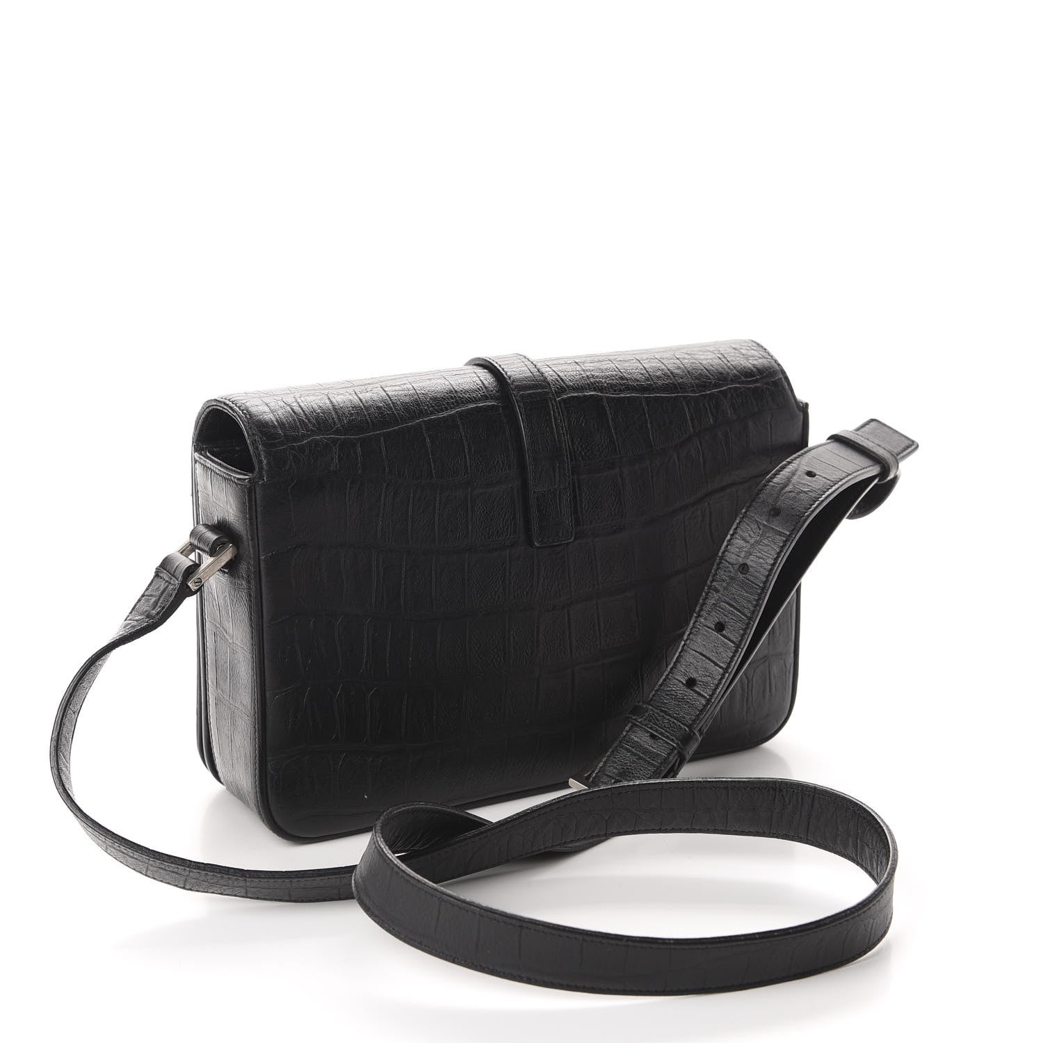 Saint Laurent Calfskin Crocodile Embossed Medium Monogram Universite Bag Black 3 of 10