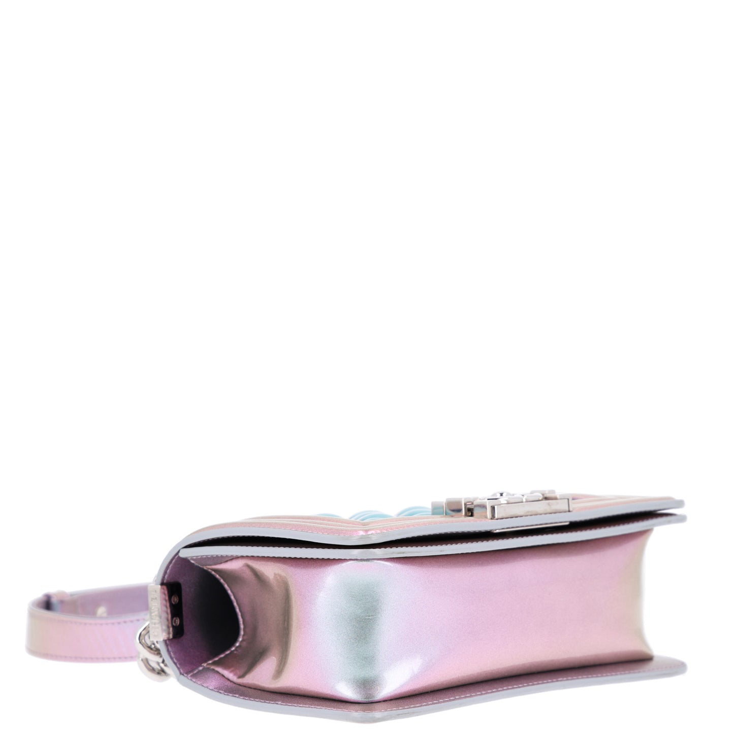 Iridescent Patent Calfskin PVC Quilted Small Boy Flap Light Purple