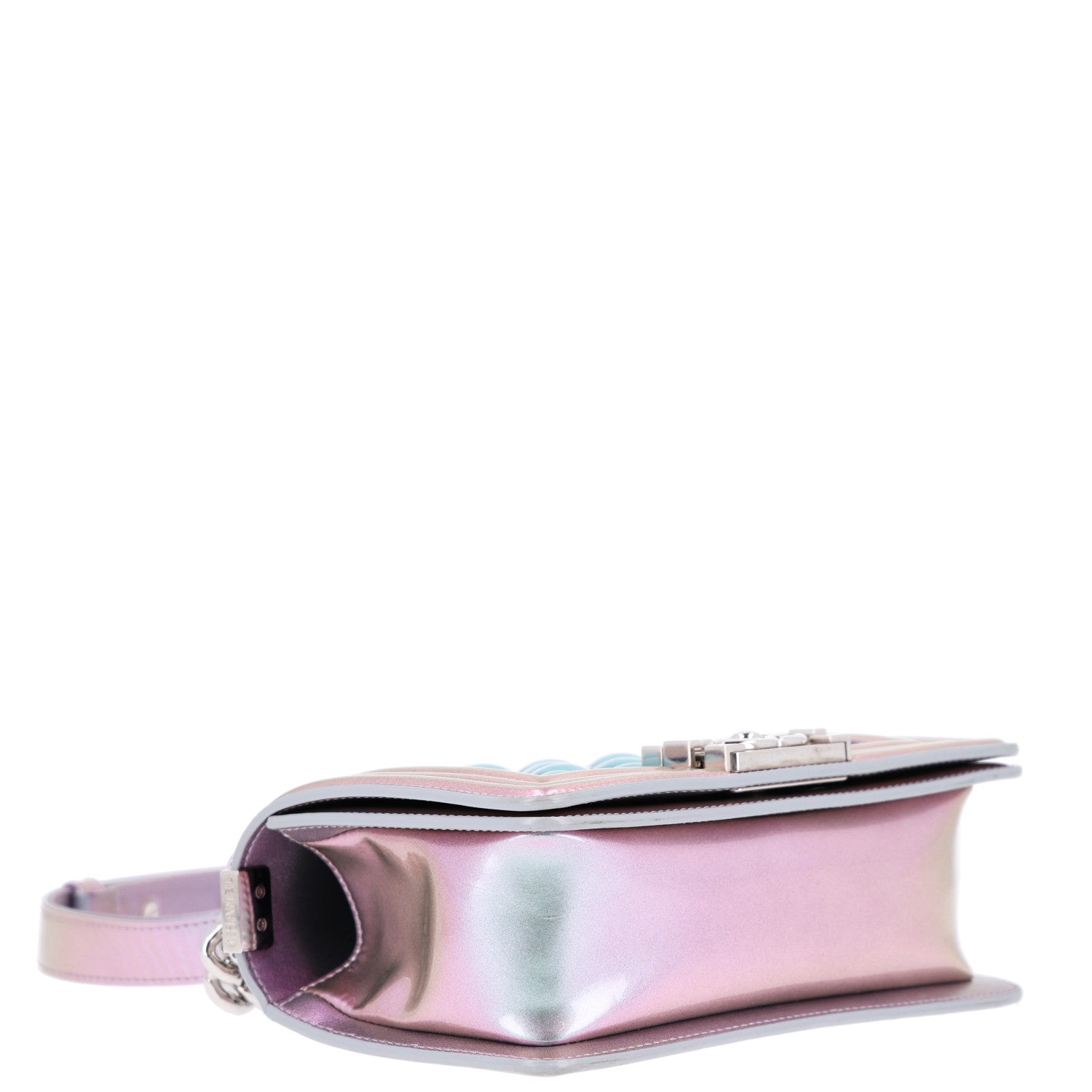 Chanel Iridescent Patent Calfskin PVC Quilted Small Boy Flap Light Purple 4 of 10