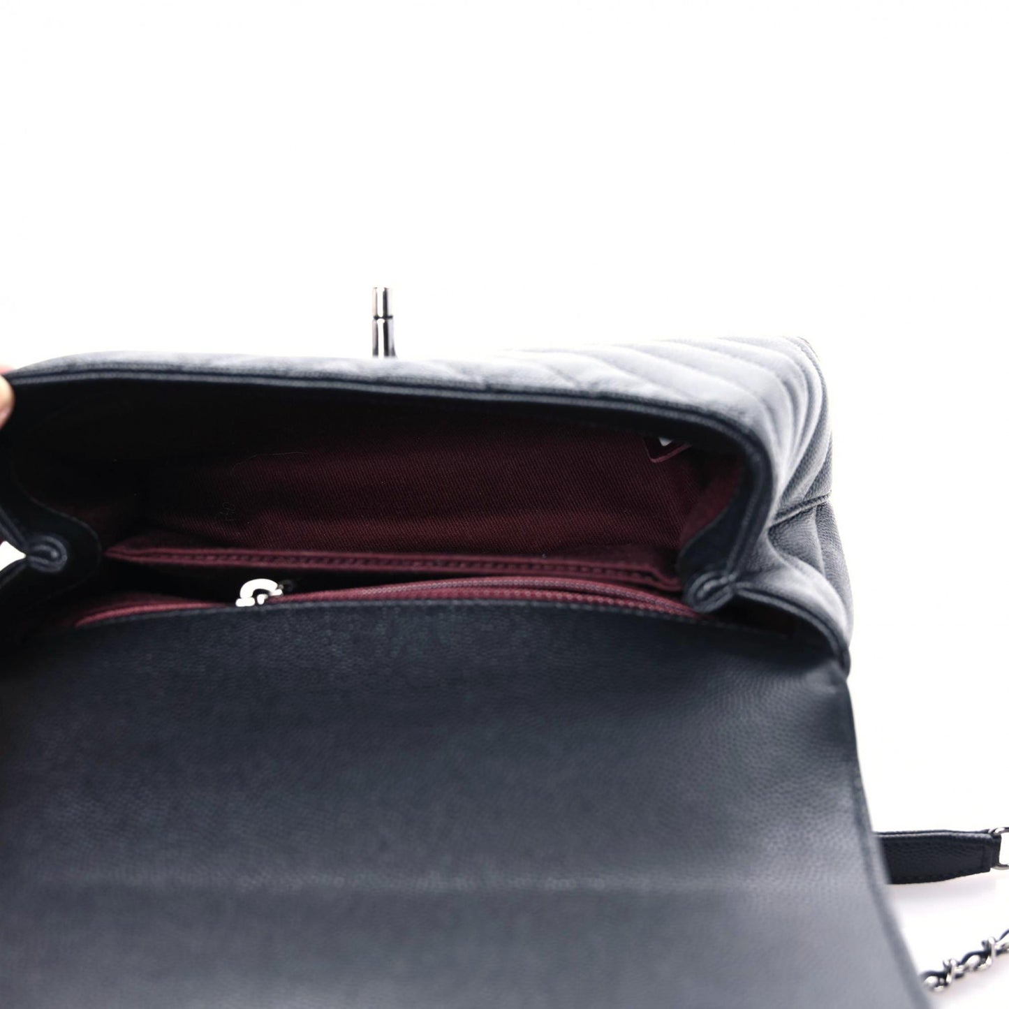 Caviar Chevron Quilted Mini Coco Handle Flap Black