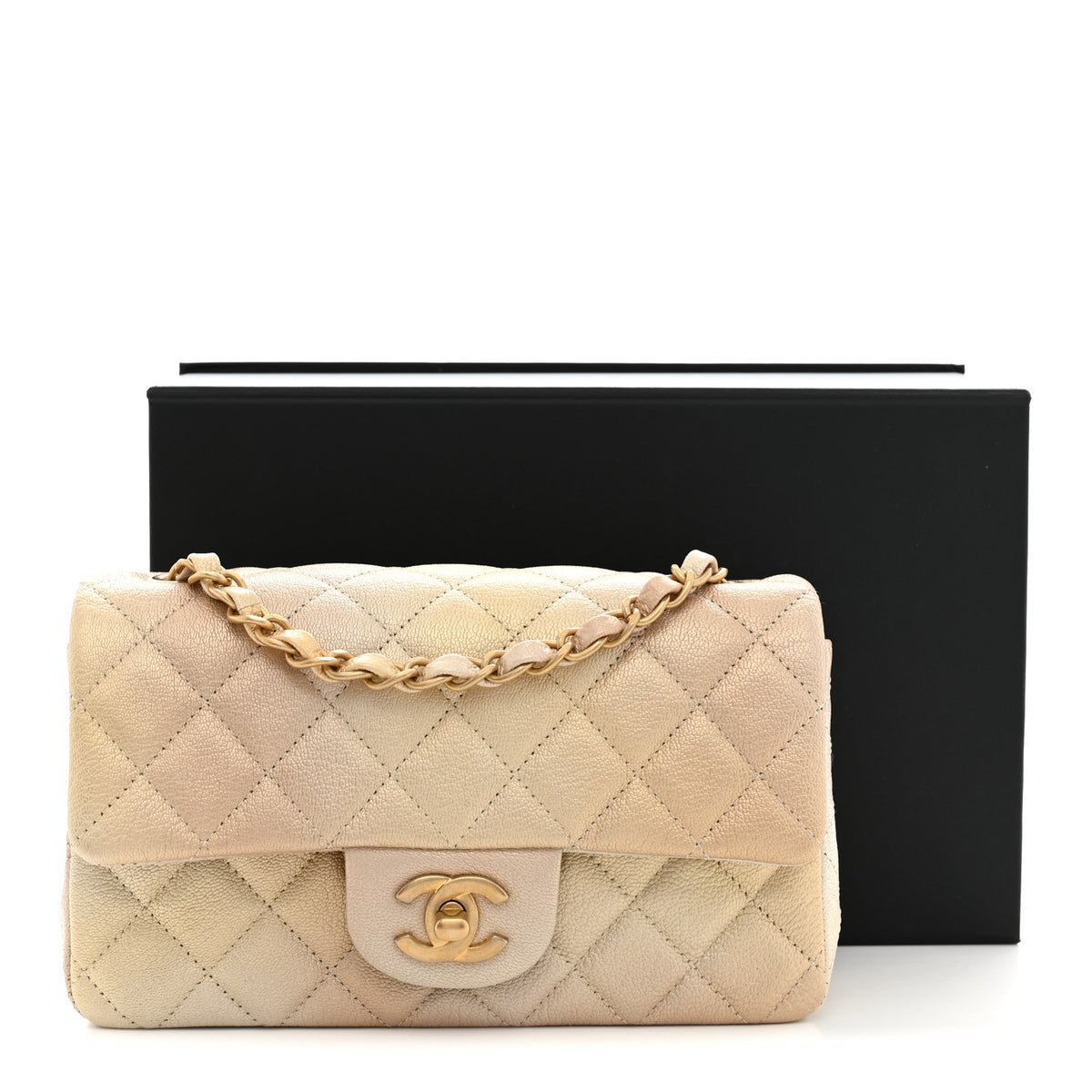 Metallic Goatskin Quilted Mini Rectangular Flap Gold