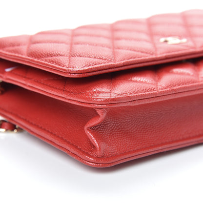 Chanel Caviar Quilted Wallet on Chain WOC Red 9 of 11