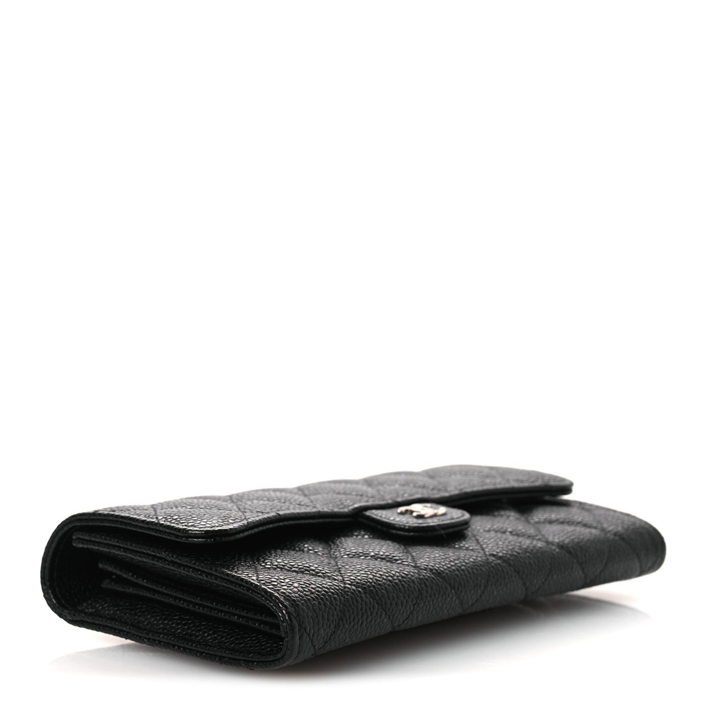 Caviar Quilted Large Gusset Flap Wallet Black