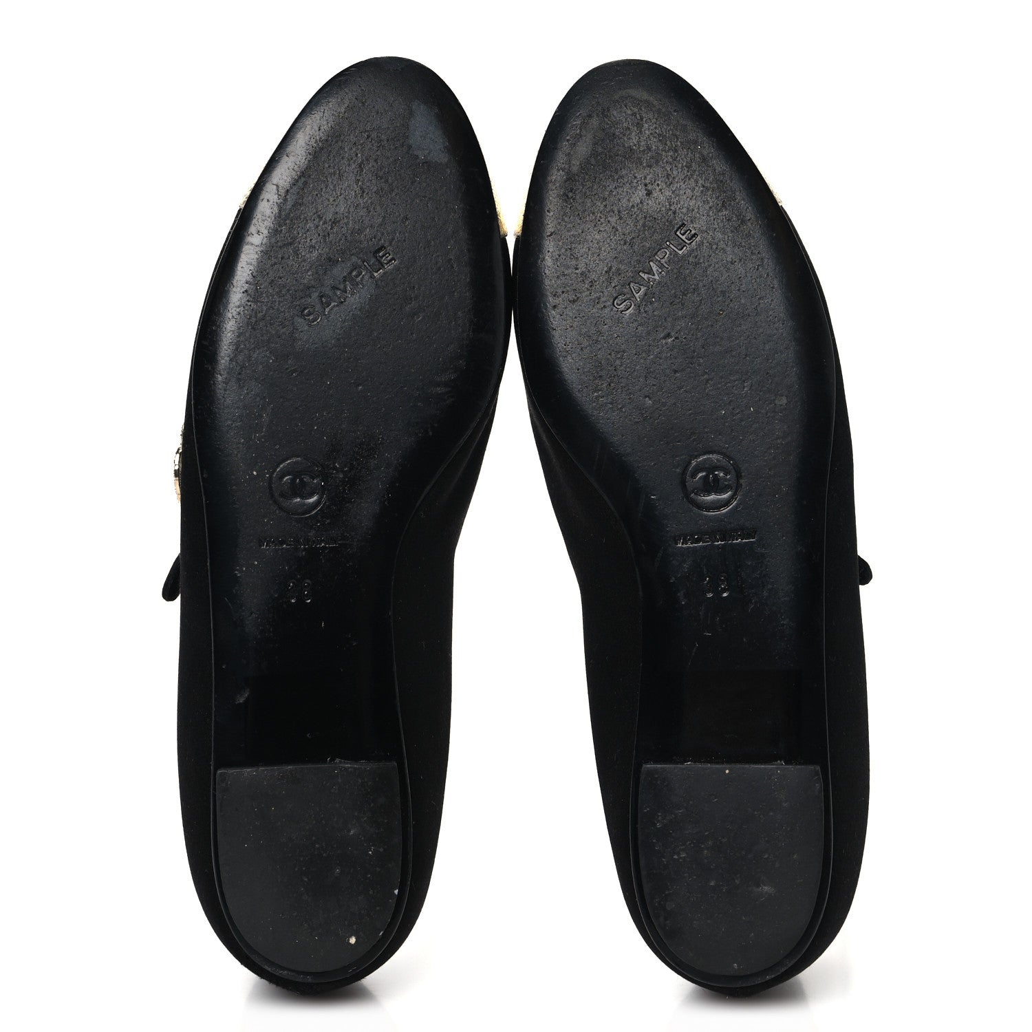 Chanel Satin Crystal Snakeskin Embossed Cap Toe Ballerina Flats 38 Black Gold 6 of 9