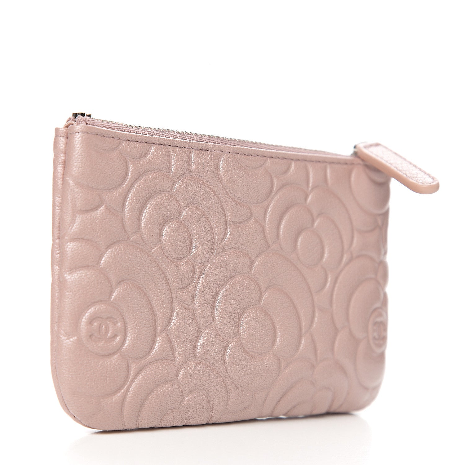 Chanel Goatskin Camellia Embossed Cosmetic Pouch Light Pink 2 of 7