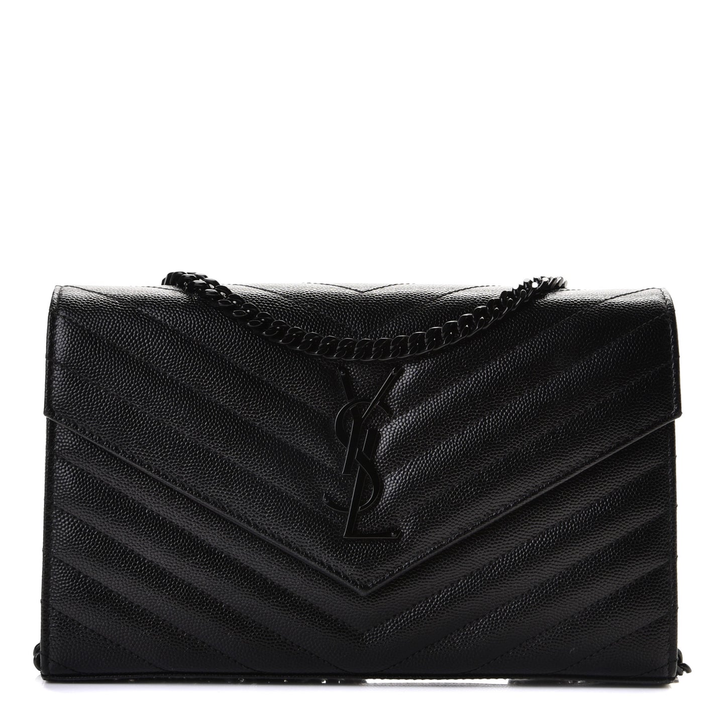 Grain De Poudre Matelasse Chevron Monogram Chain Wallet Black