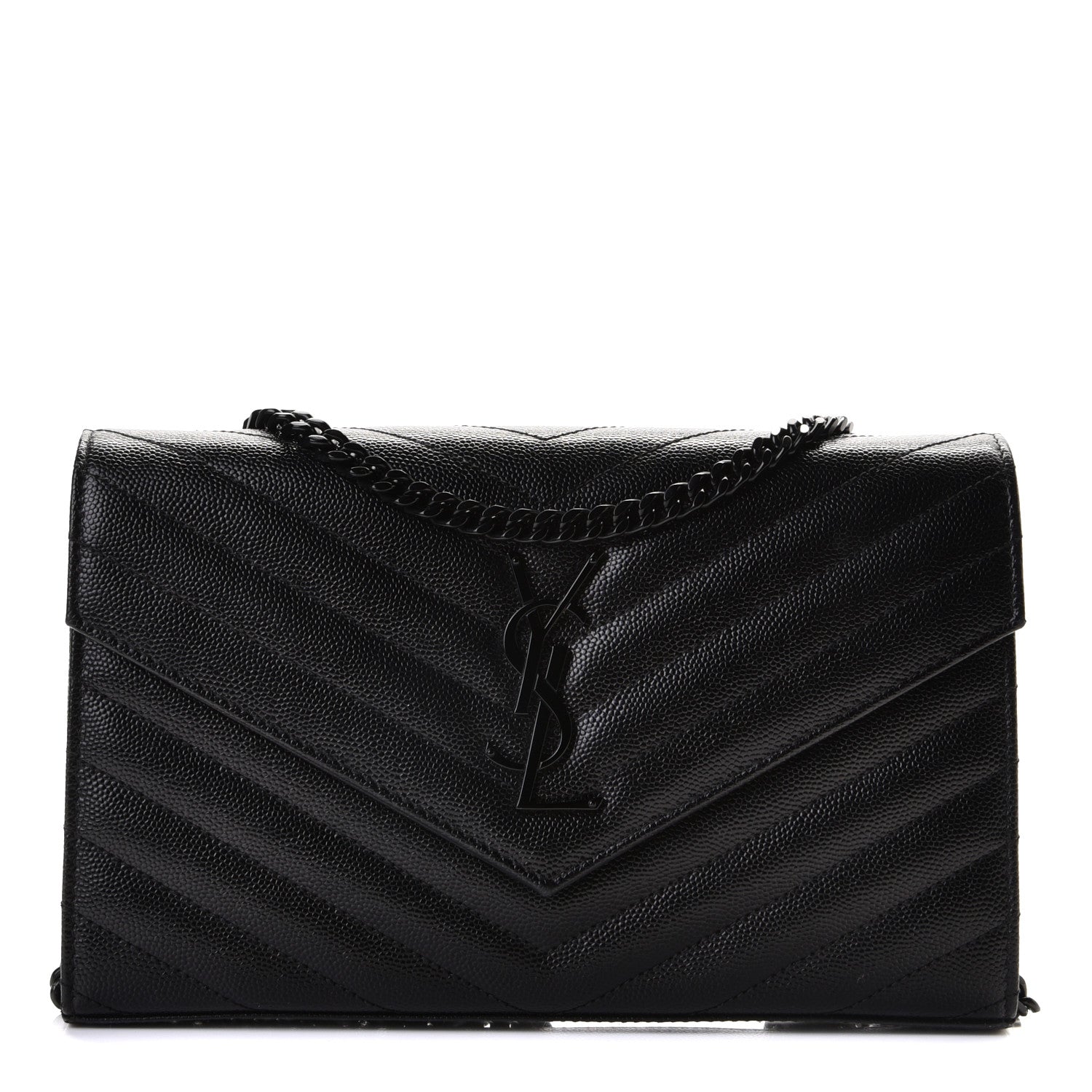 Saint Laurent Grain De Poudre Matelasse Chevron Monogram Chain Wallet Black 1 of 7
