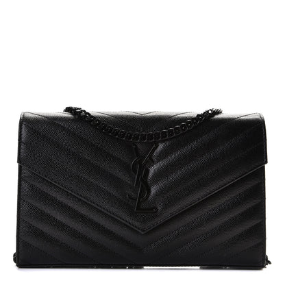 Saint Laurent Grain De Poudre Matelasse Chevron Monogram Chain Wallet Black 1 of 7