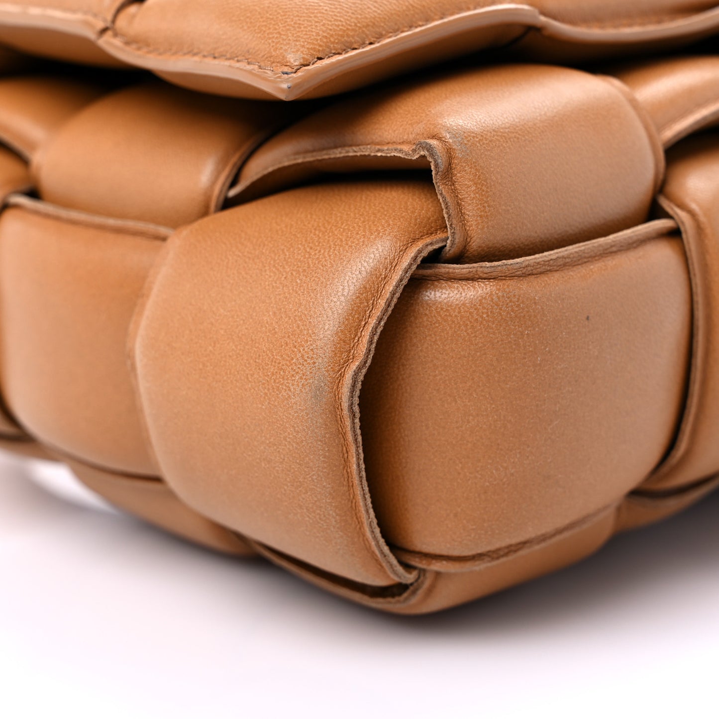 Nappa Maxi Intreccio Padded Cassette Crossbody Bag Caramel