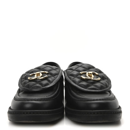 Chanel Lambskin Quilted CC Turnlock Loafers 38 Black 3 of 9