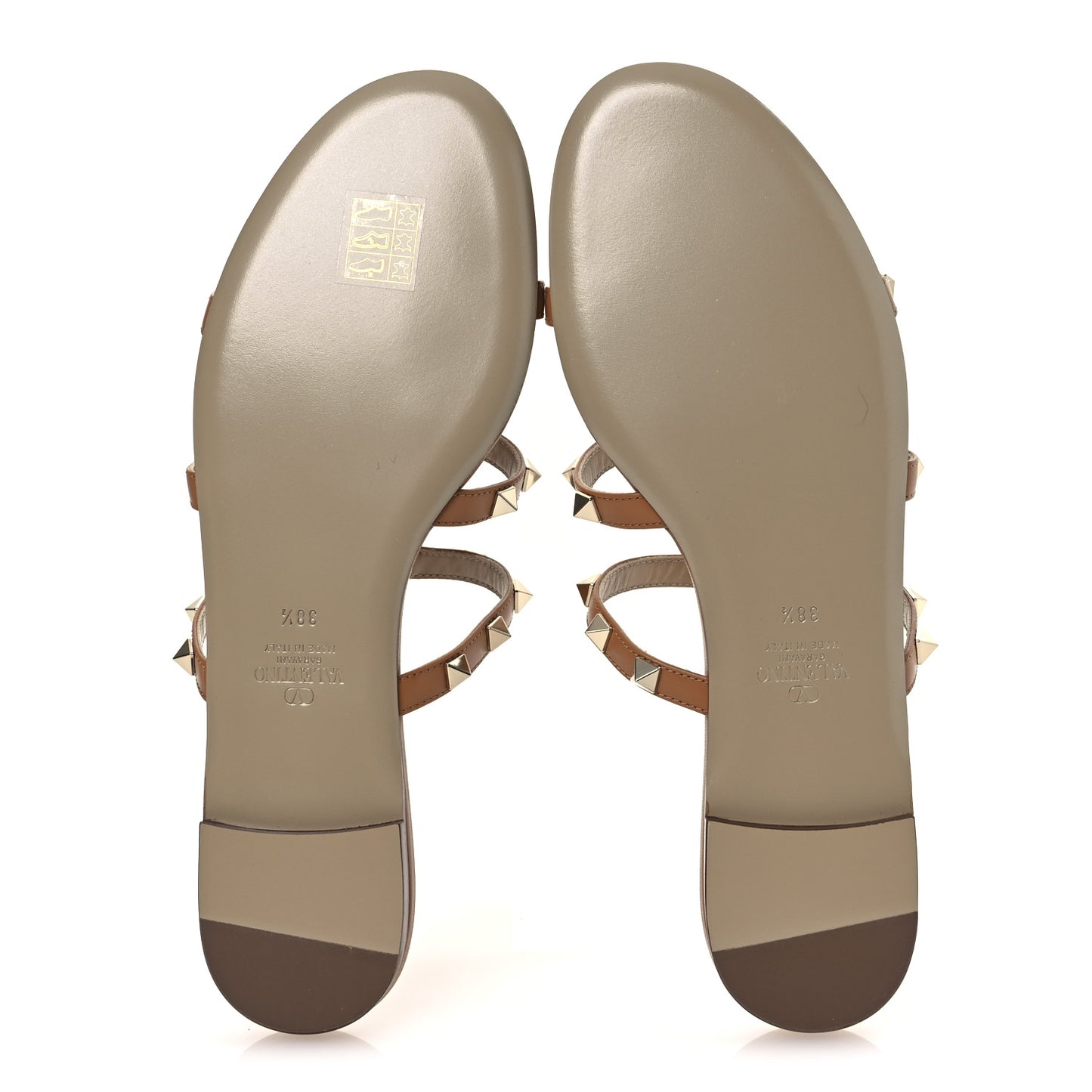 Nappa Rockstud Caged Flat Slide Sandals 38.5 Almond