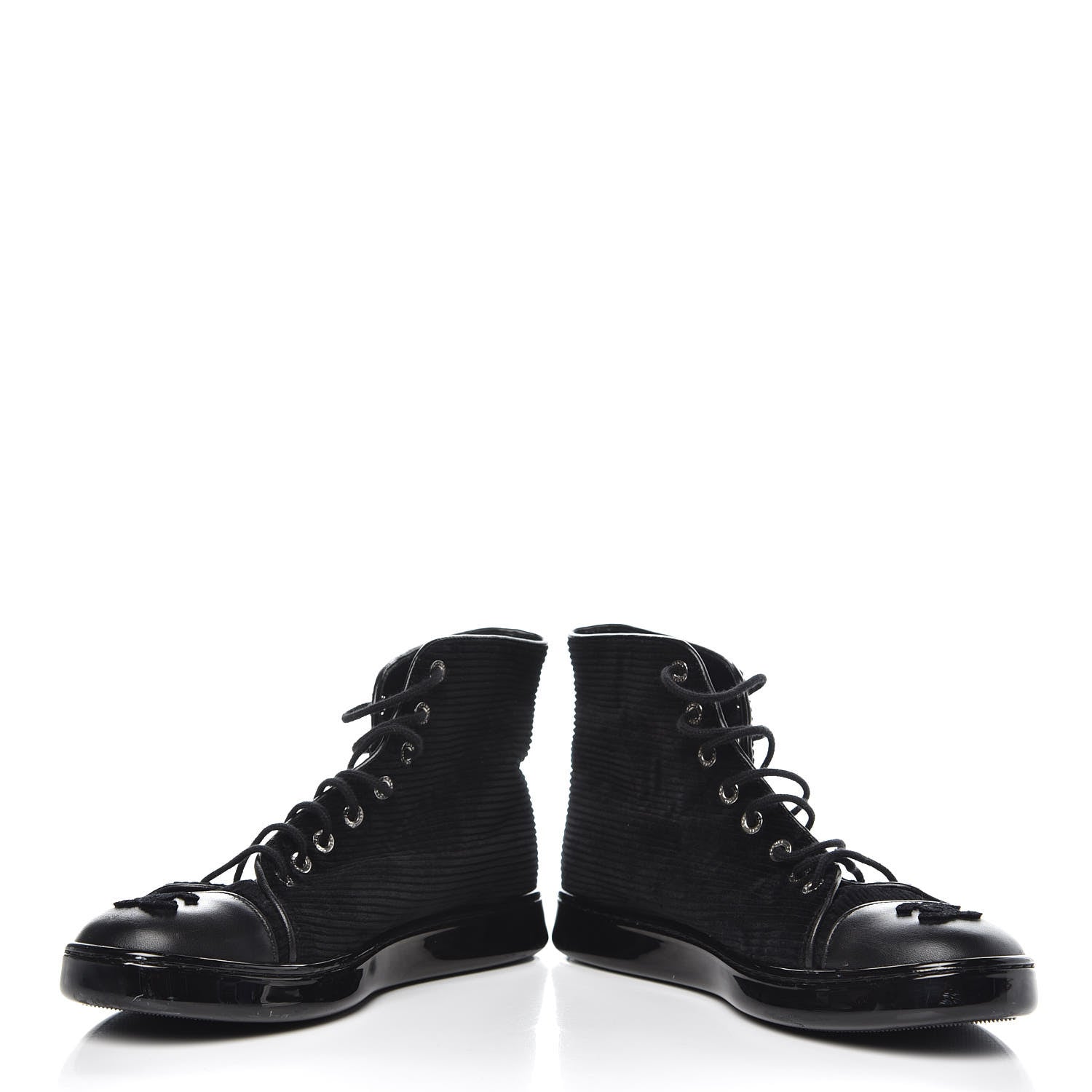 Chanel Corduroy Lambskin High Top Sneakers 36.5 Black 5 of 12