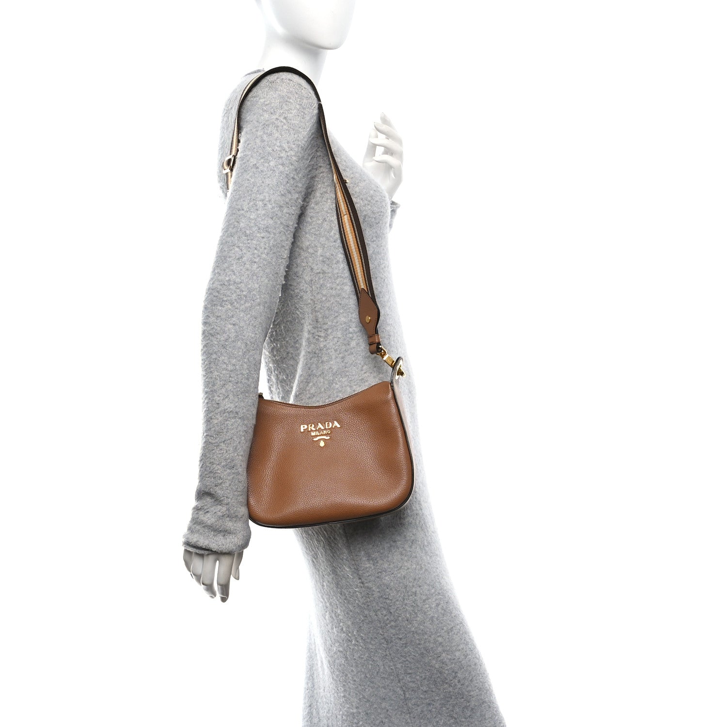 Prada Vitello Phenix Small Zippered Messenger Hobo Caramel 1769621