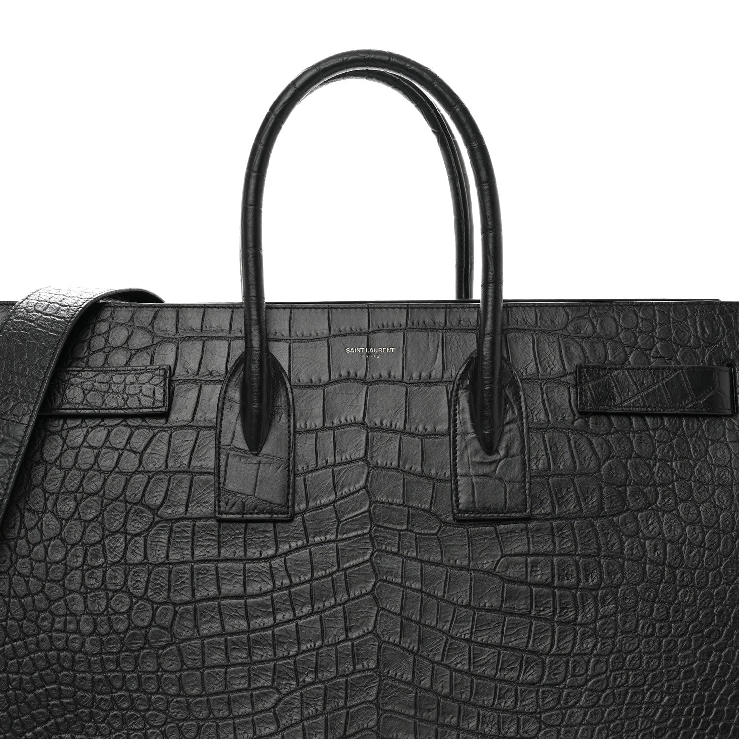 Saint Laurent Calfskin Crocodile Embossed Large Sac De Jour Carryall Black 4 of 10