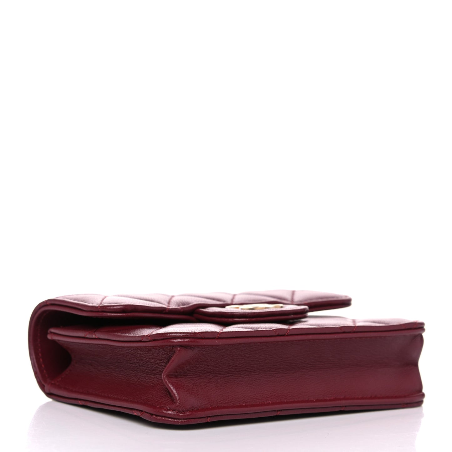 Lambskin Quilted Top Handle Flap Coin Purse With Chain Burgundy