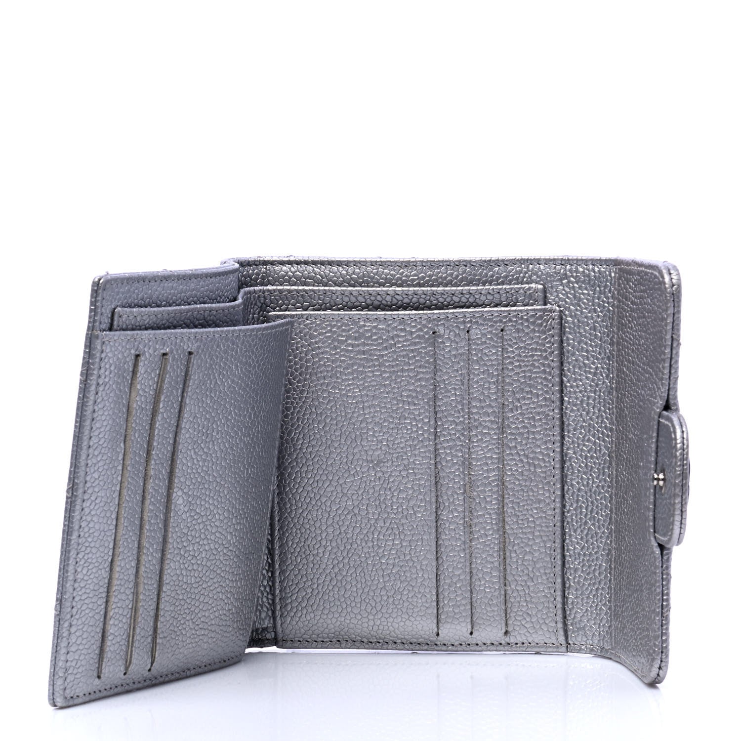 Chanel Metallic Caviar Quilted Compact Flap Wallet Silver 3 of 7